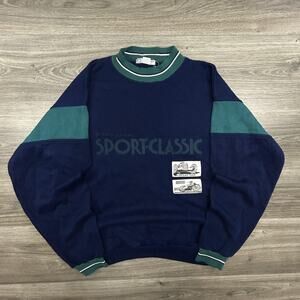 Dunlop Sport Sweatshirt Mens Large Colorblock Crewneck Racing Cars Tires 80s